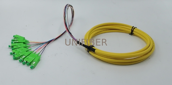 1.5M SC/APC 12 pigtails di fibra ottica OS2 Single Mode G657A2 Bend Insensitive Riser (OFNR) 0,9mm Giallo