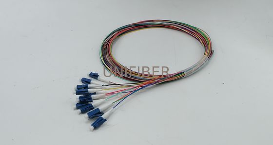 12 Color-Coded 0.9mm Unjacketed LC UPC Fibre Pigtails OS2 Single Mode 1m (3ft)